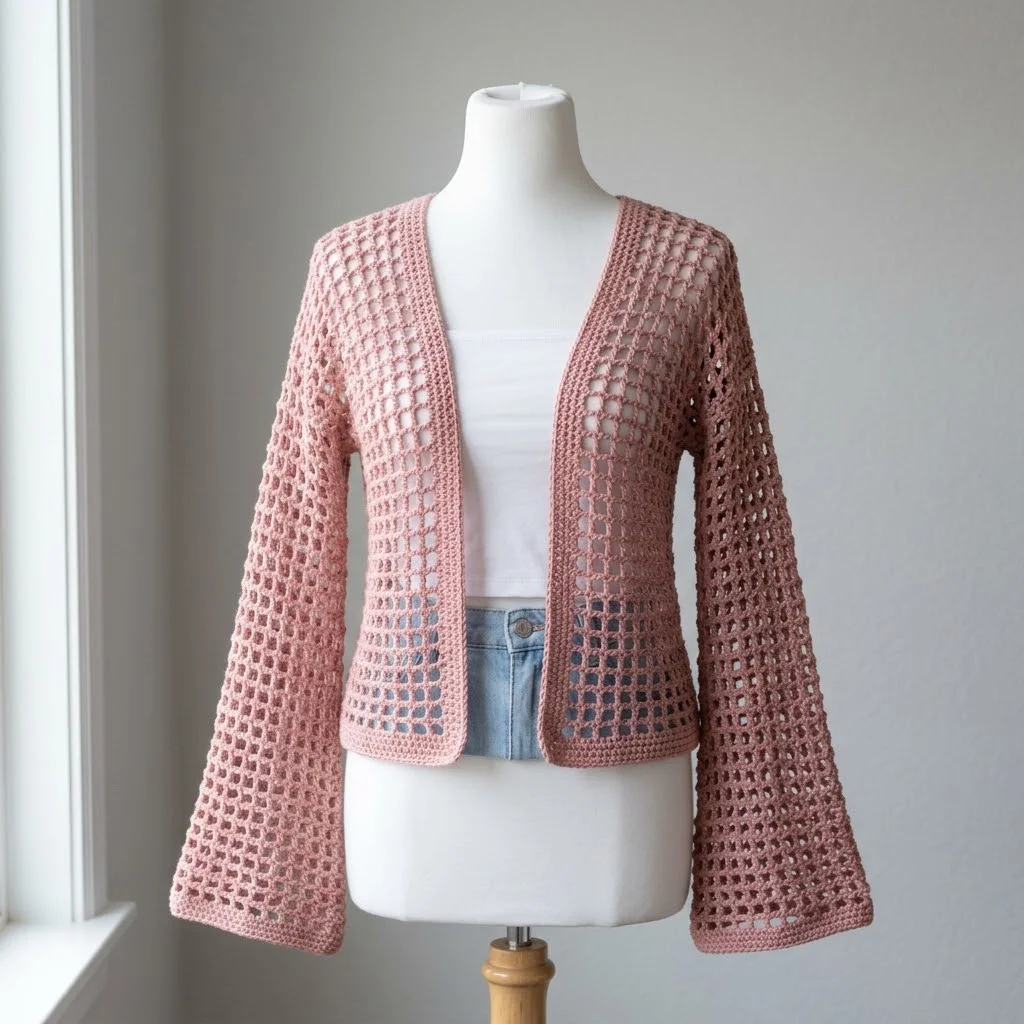 Dusty Rose Open Weave Crochet Bolero Free Pattern