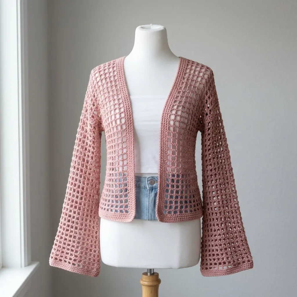 Dusty Rose Open Weave Crochet Bolero Free Pattern