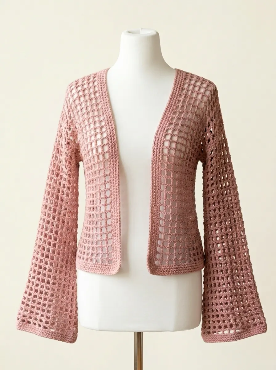 Dusty Rose Open Weave Crochet Bolero Free Pattern