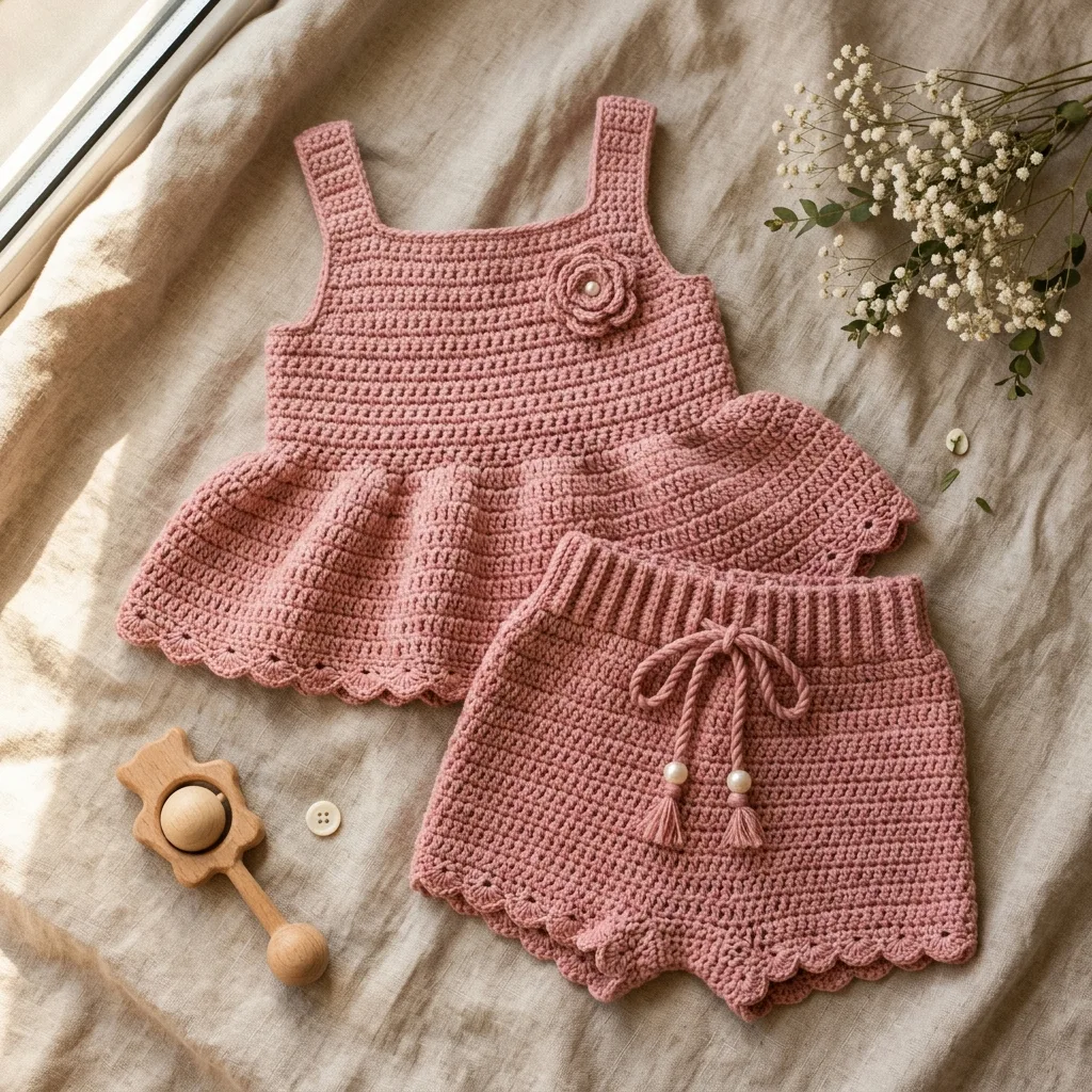 Dusty Rose Peplum Baby Outfit Free Crochet Pattern