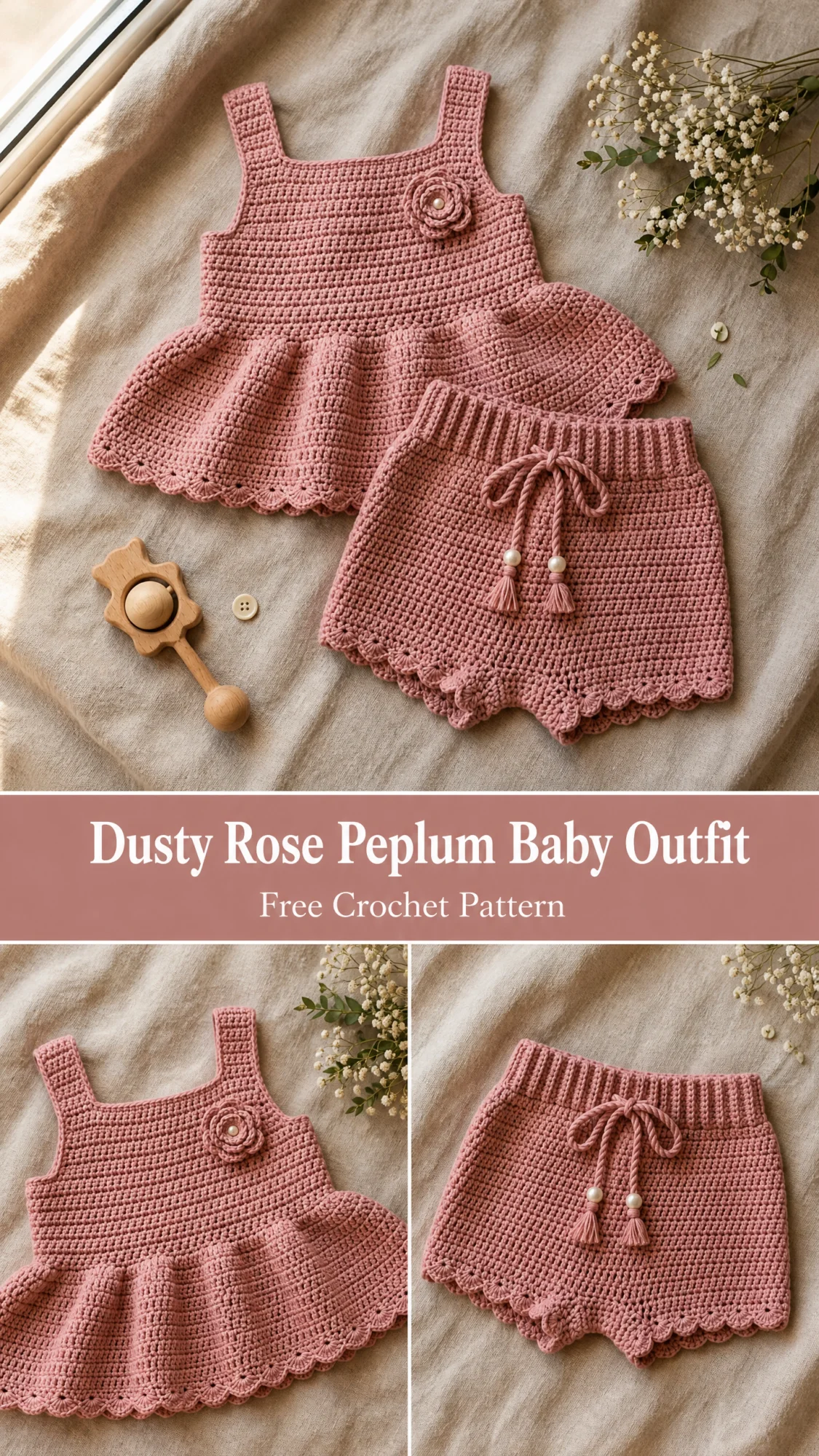 Dusty Rose Peplum Baby Outfit Free Crochet Pattern