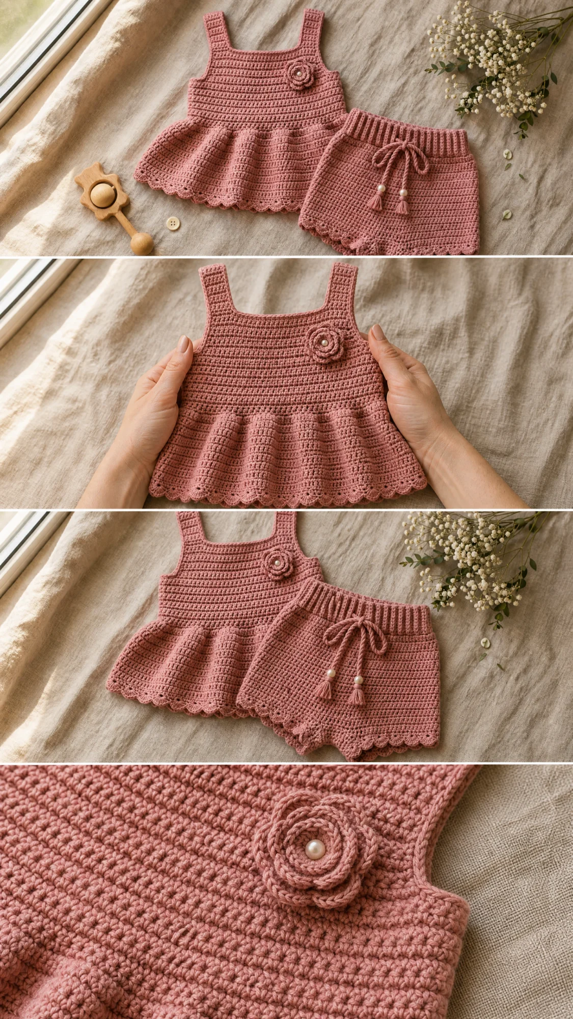 Dusty Rose Peplum Baby Outfit Free Crochet Pattern