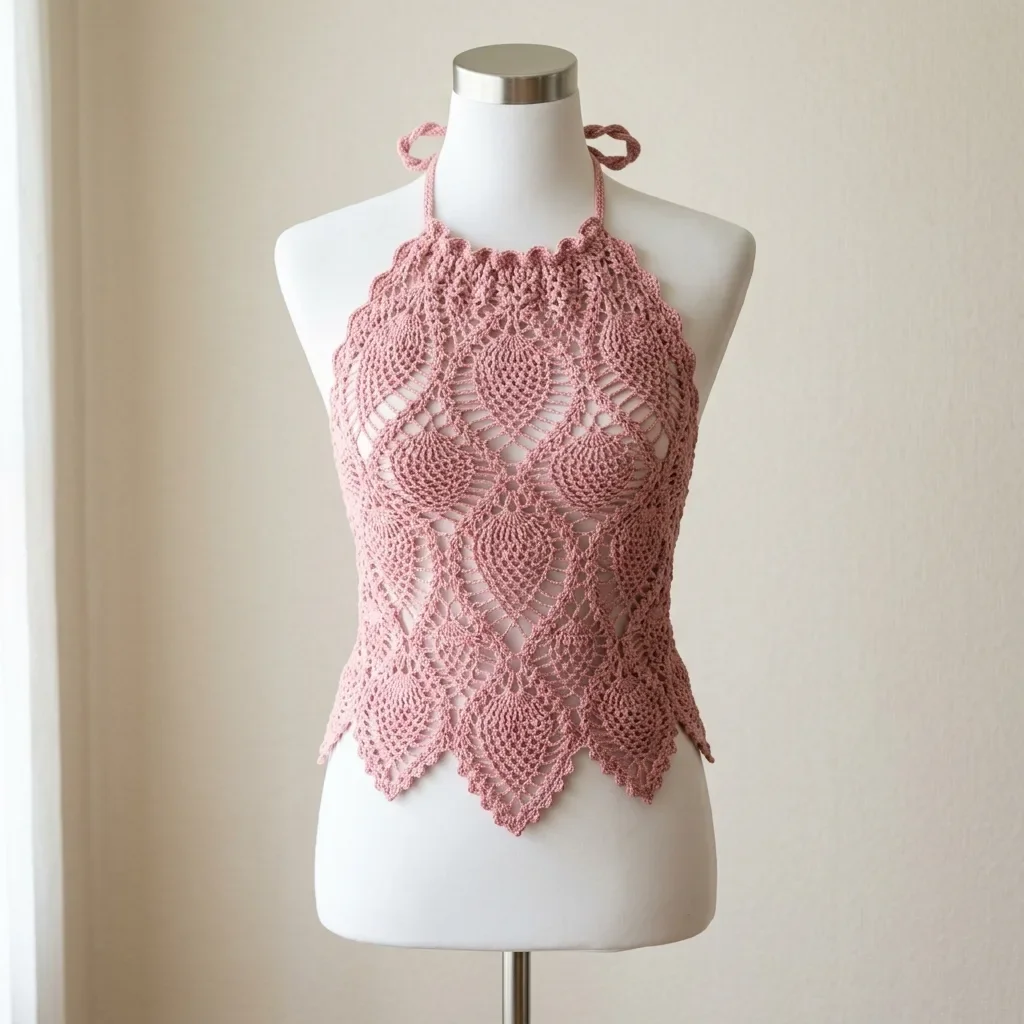 Dusty Rose Pineapple Lace Halter Free Crochet Pattern