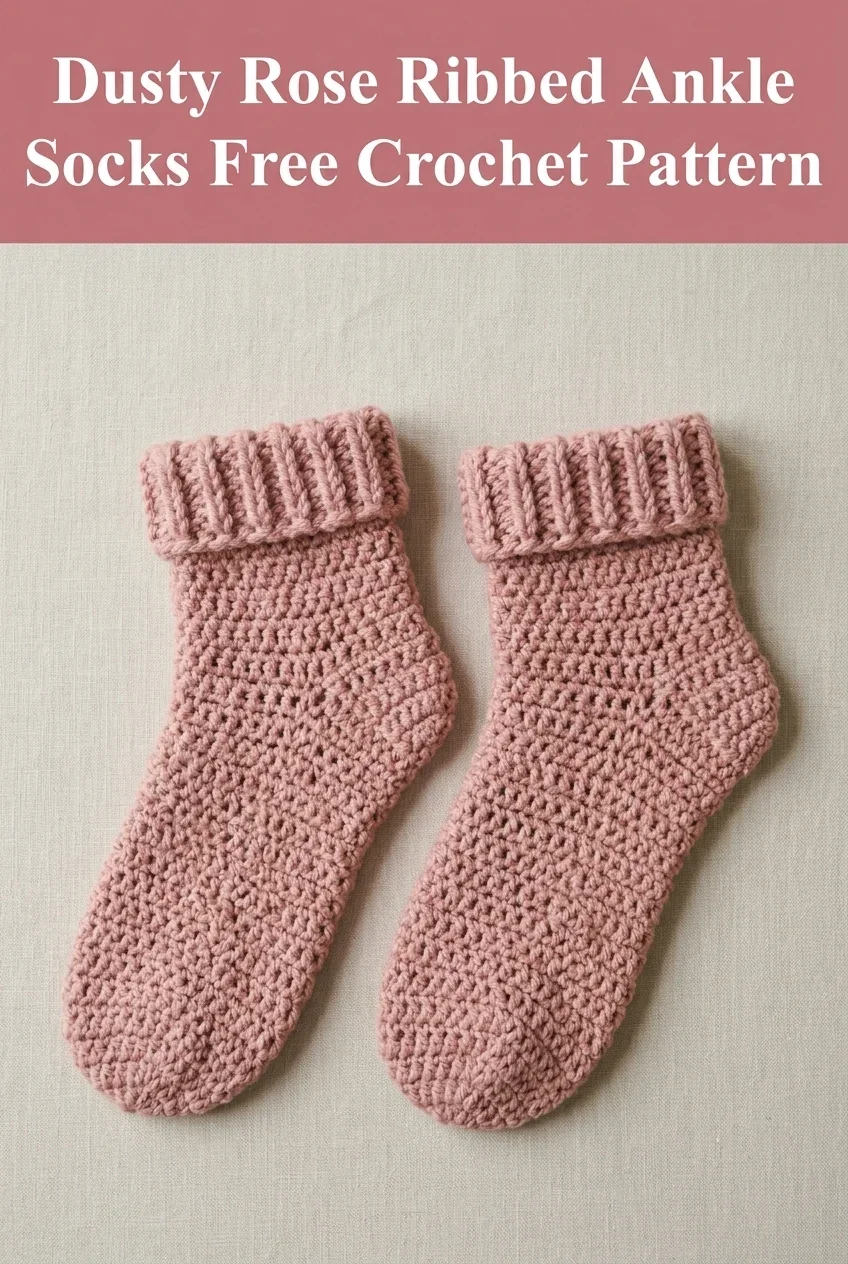 Dusty Rose Ribbed Ankle Socks Free Crochet Pattern