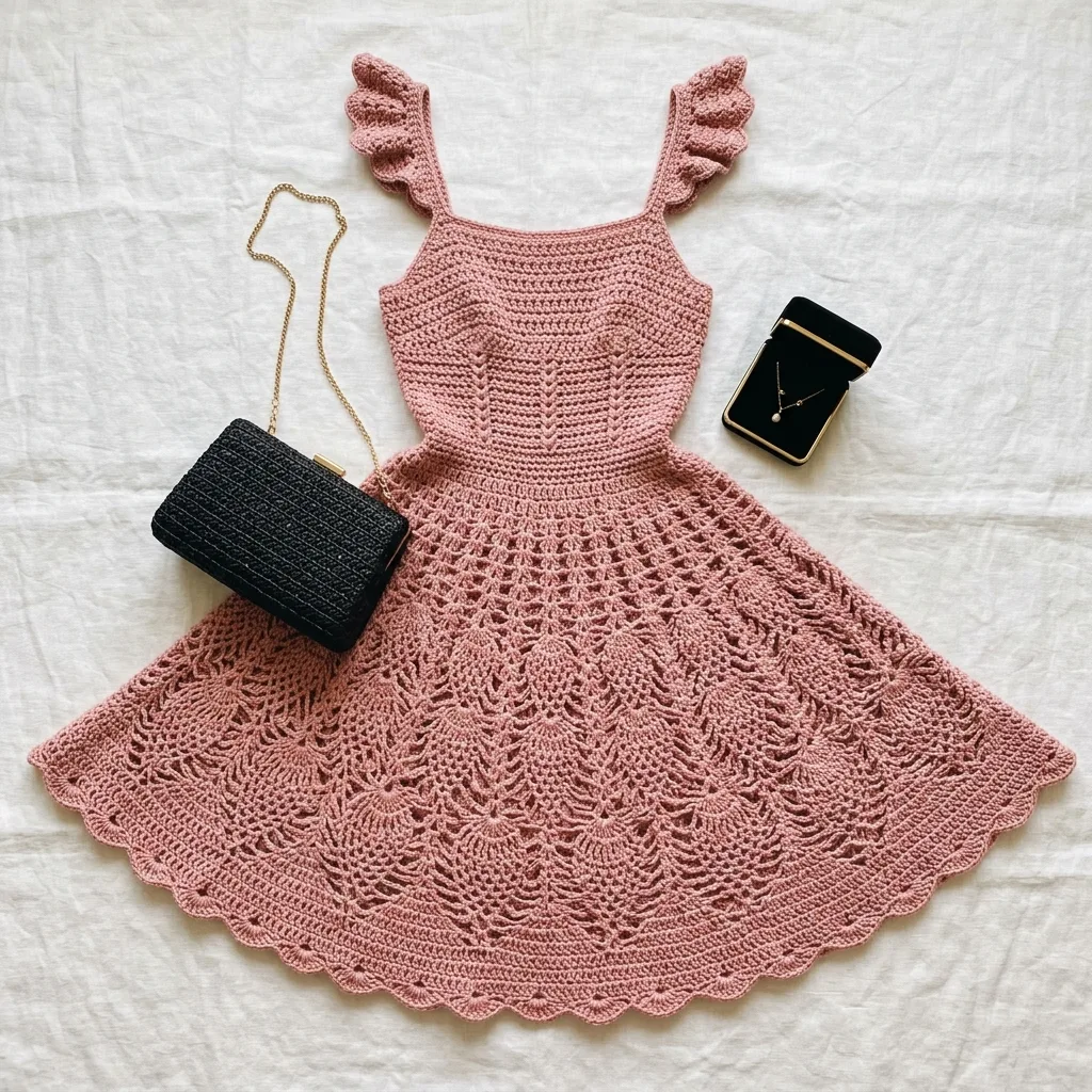 Dusty Rose Romantic Crochet Lace Dress Free Pattern