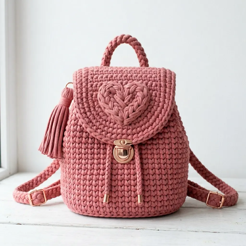 Dusty Rose T-Shirt Yarn Backpack Free Crochet Pattern