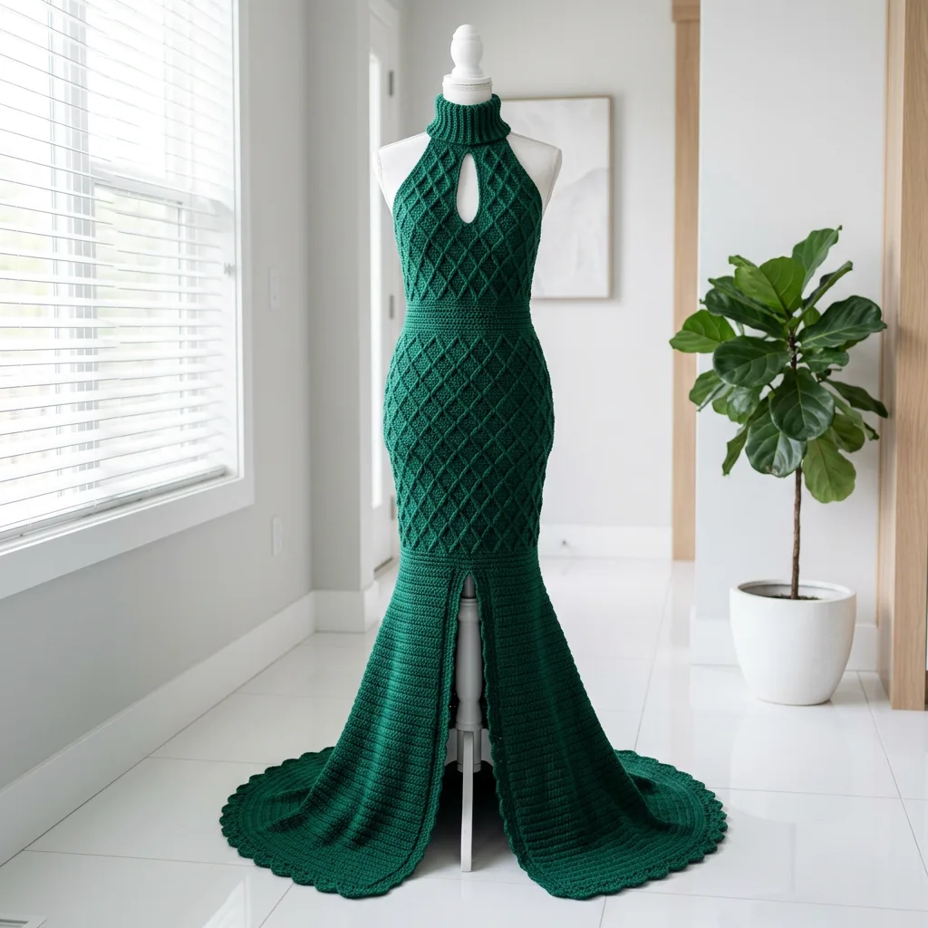 Emerald Diamond Lattice Mermaid Gown Free Crochet Pattern