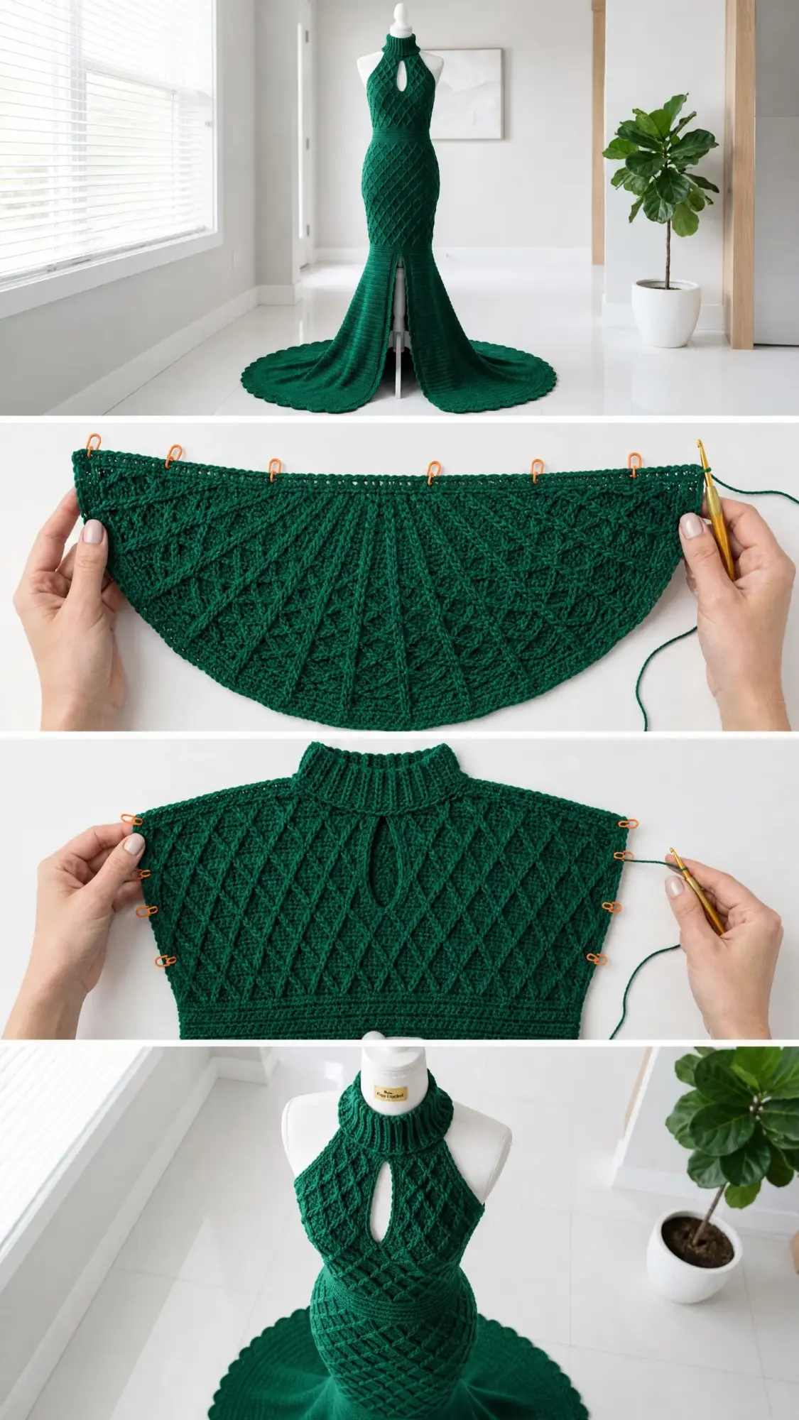 Emerald Diamond Lattice Mermaid Gown Free Crochet Pattern