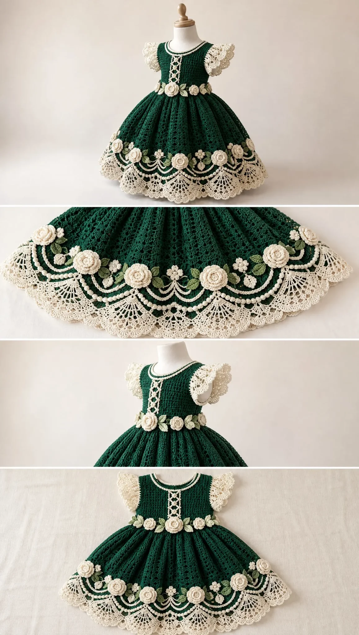 Emerald Ivory Rose Dress Crochet Pattern