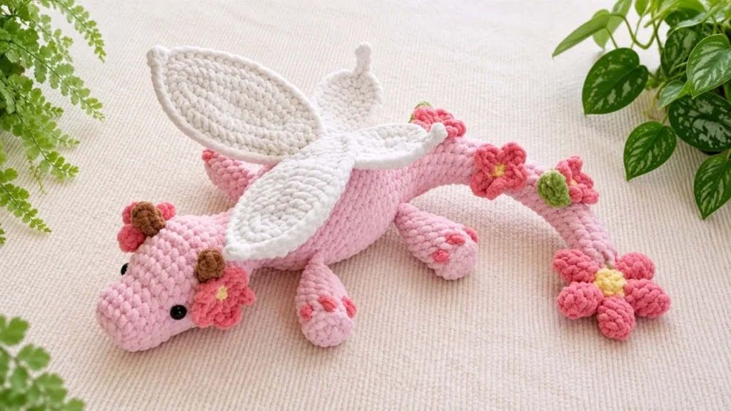 Crochet pattern flower dragon amigurumi plush