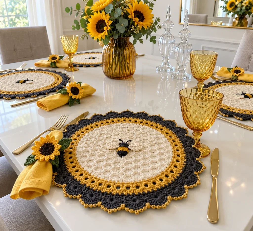 Honeycomb Bee Placemat Crochet Pattern