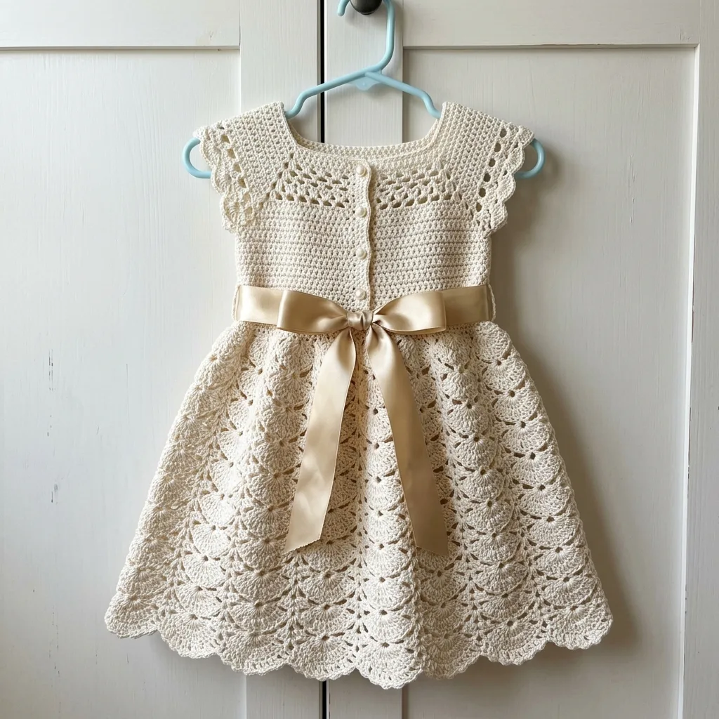 Ivory Cream Lace Baby Dress Free Crochet Pattern