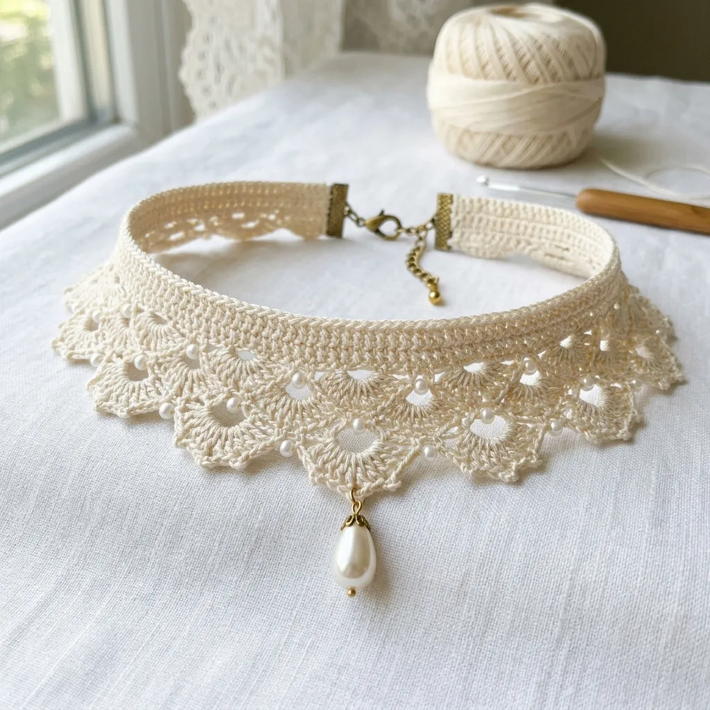 Ivory Pearl Bridal Lace Choker Free Crochet Pattern