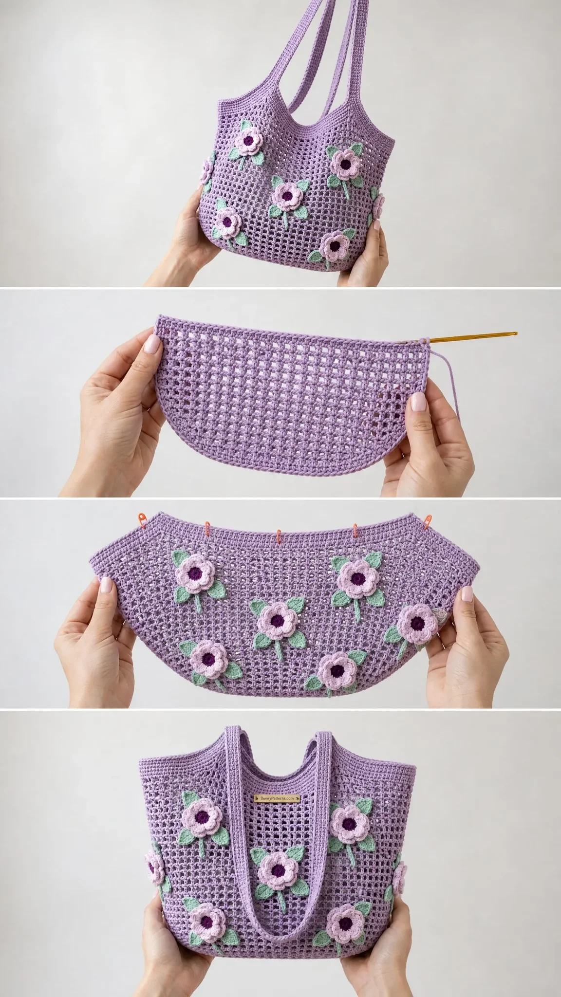 Lavender Blossom Mesh Tote Free Crochet Pattern