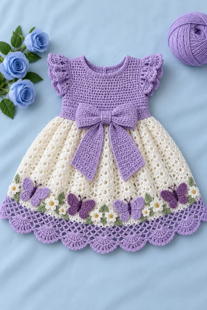 Lavender Butterfly Baby Dress Crochet Pattern