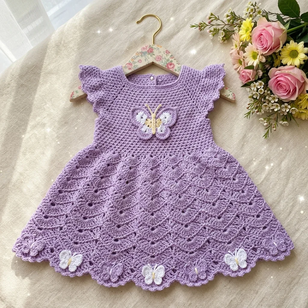 Lavender Butterfly Baby Dress Free Crochet Pattern