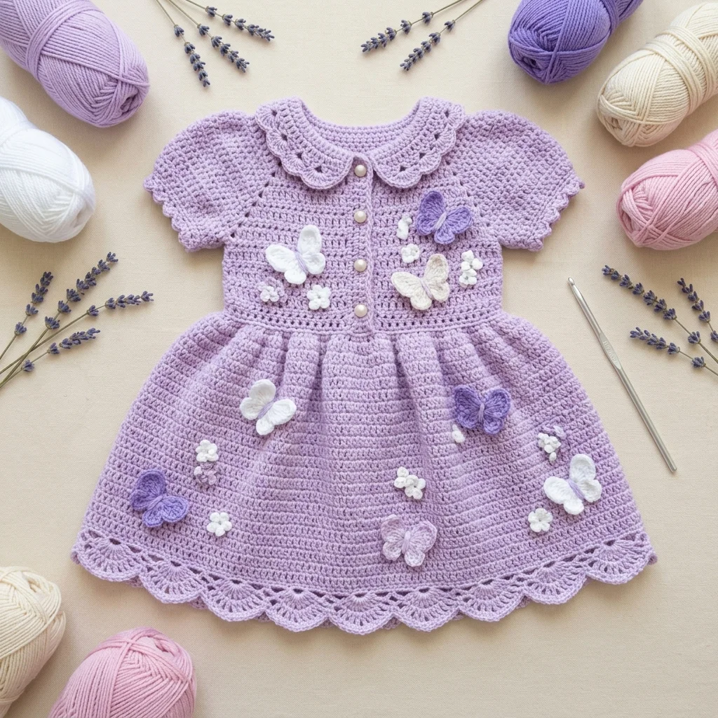 Lavender Butterfly Baby Dress Free Crochet Pattern