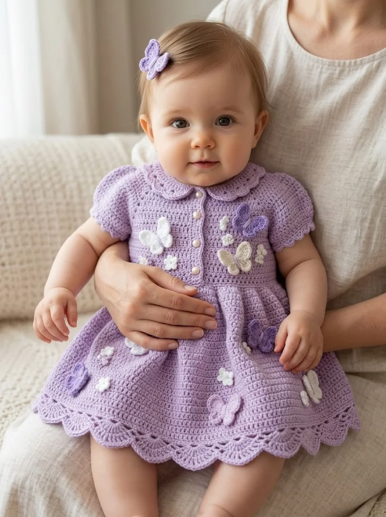 Lavender Butterfly Baby Dress Free Crochet Pattern