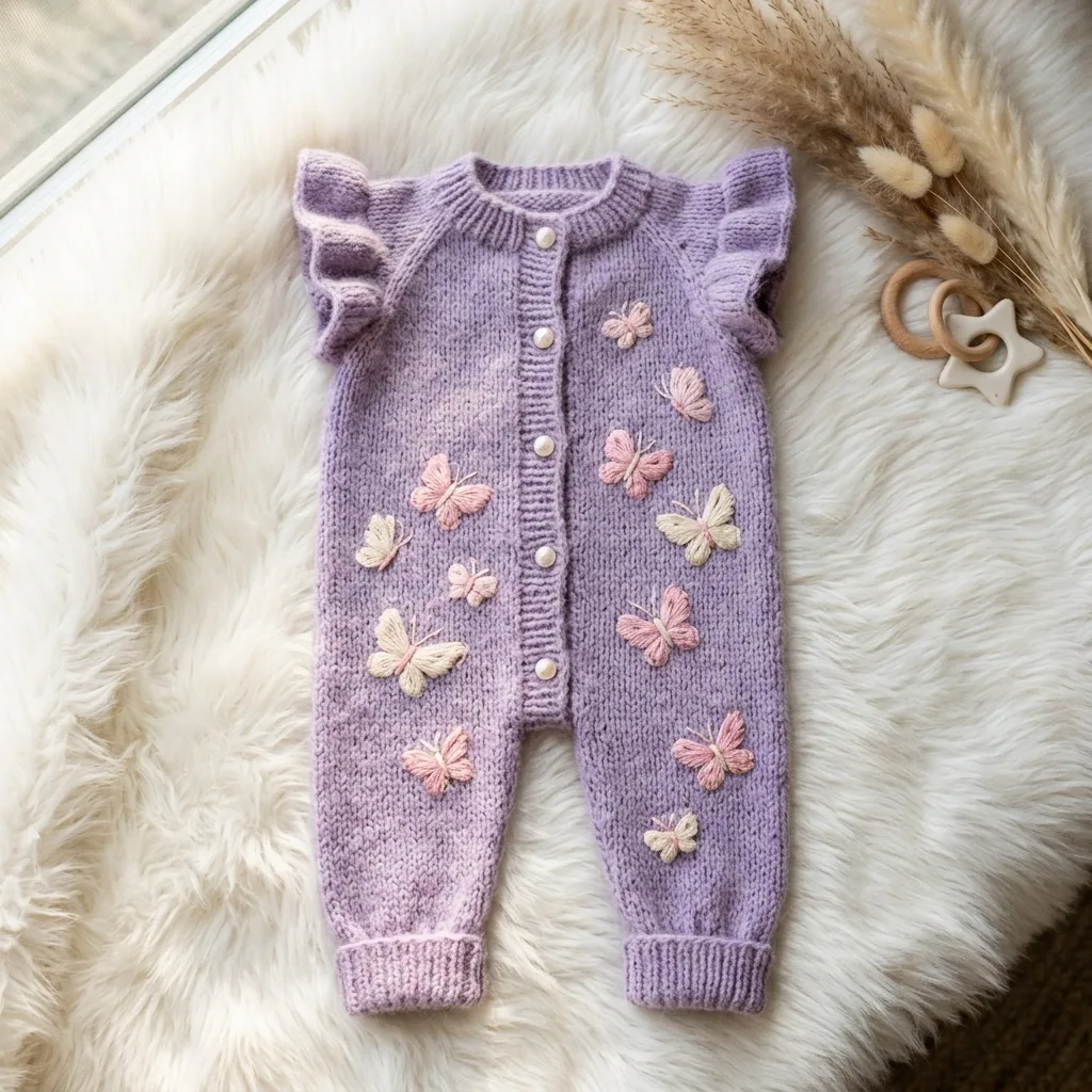 Lavender Butterfly Baby Romper Free Crochet Pattern