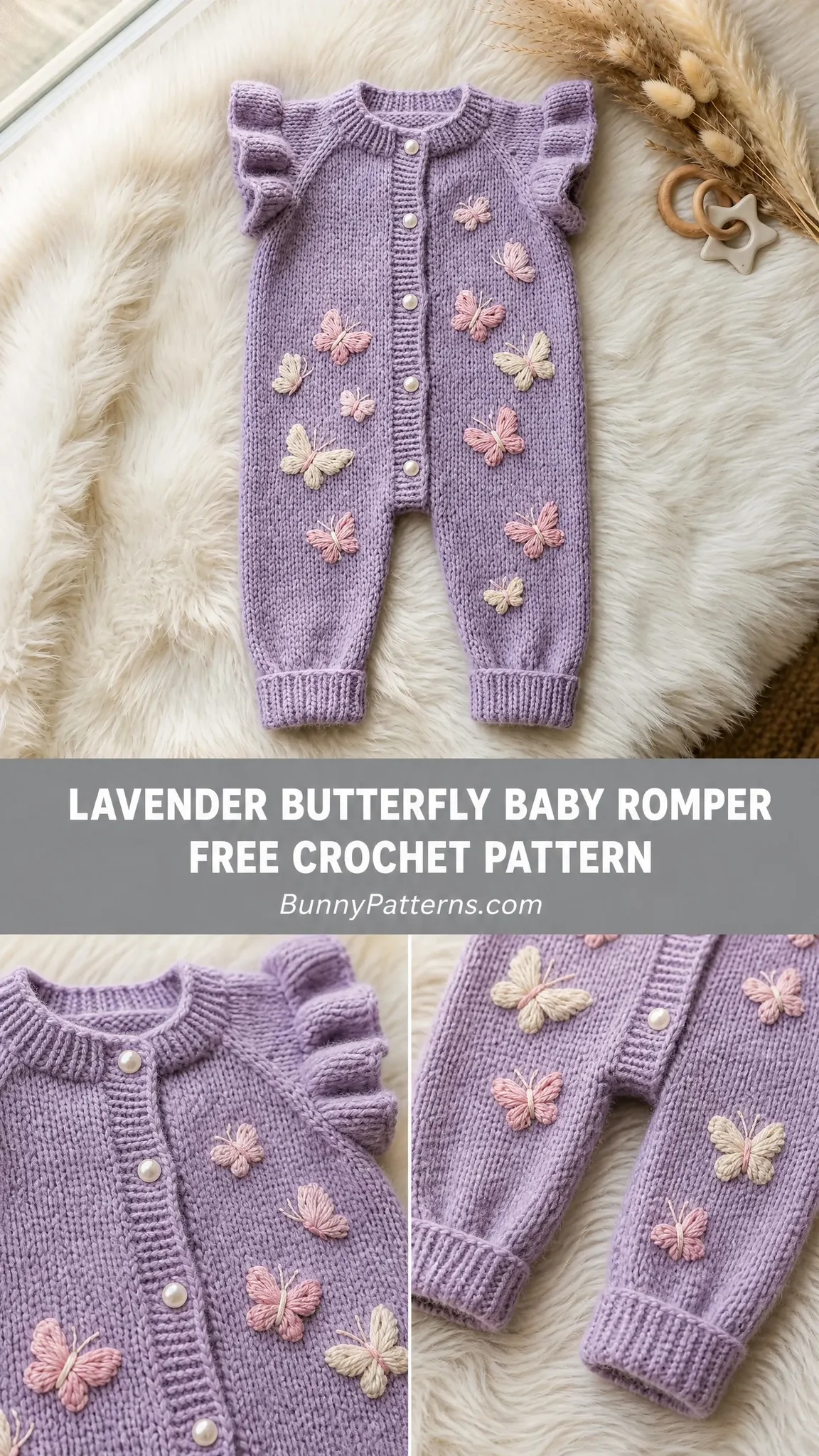 Lavender Butterfly Baby Romper Free Crochet Pattern