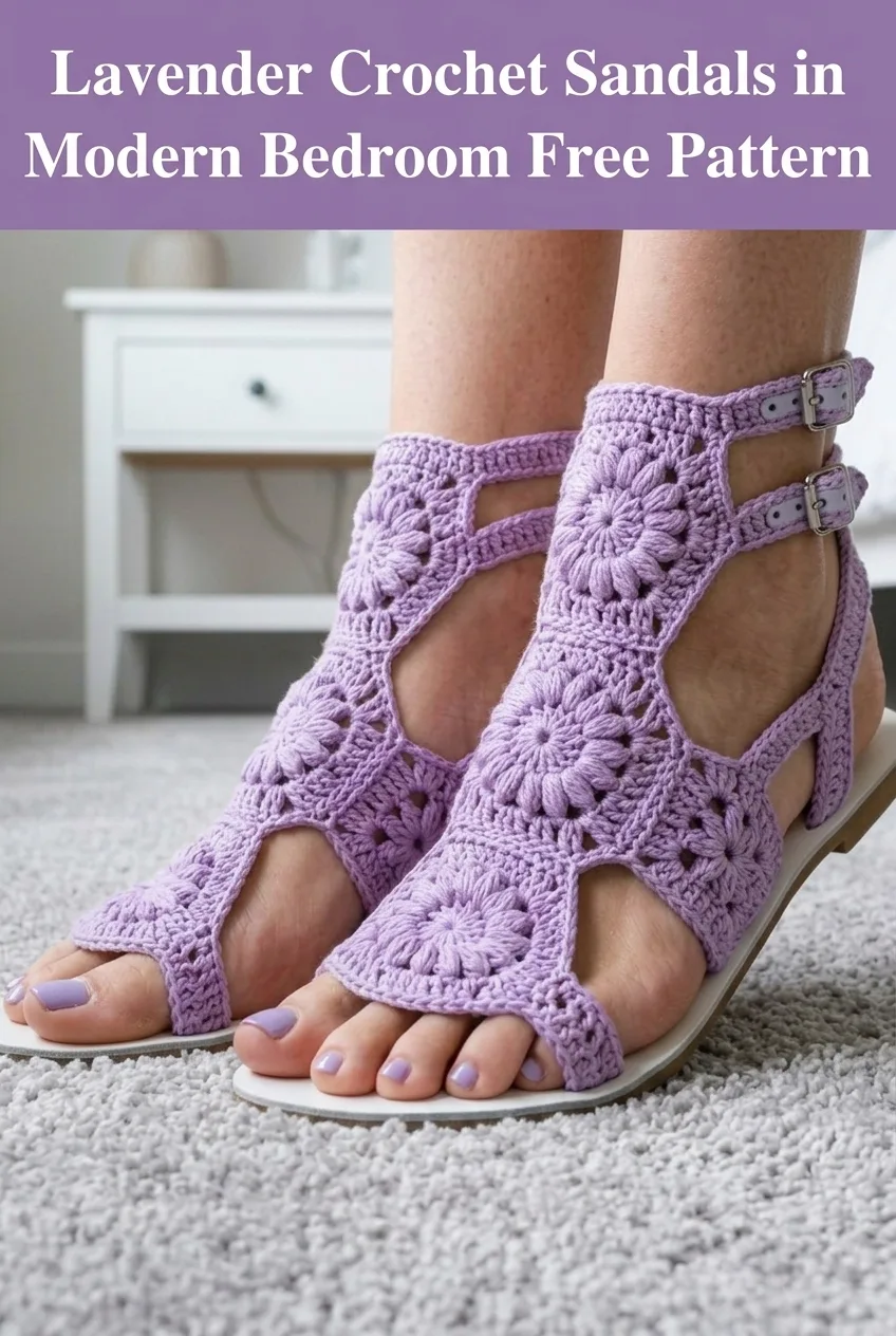 Lavender Crochet Sandals in Modern Bedroom Free Pattern