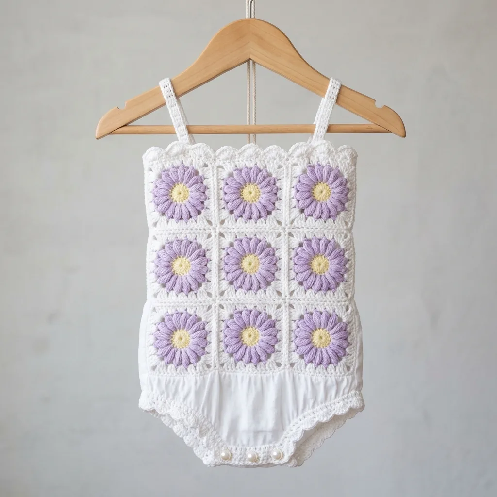 Lavender Daisy Baby Romper Free Crochet Pattern