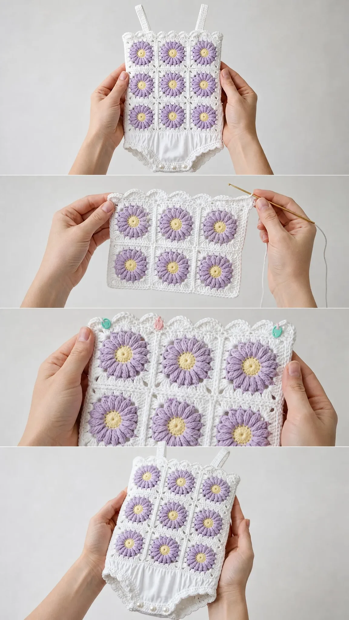 Lavender Daisy Baby Romper Free Crochet Pattern
