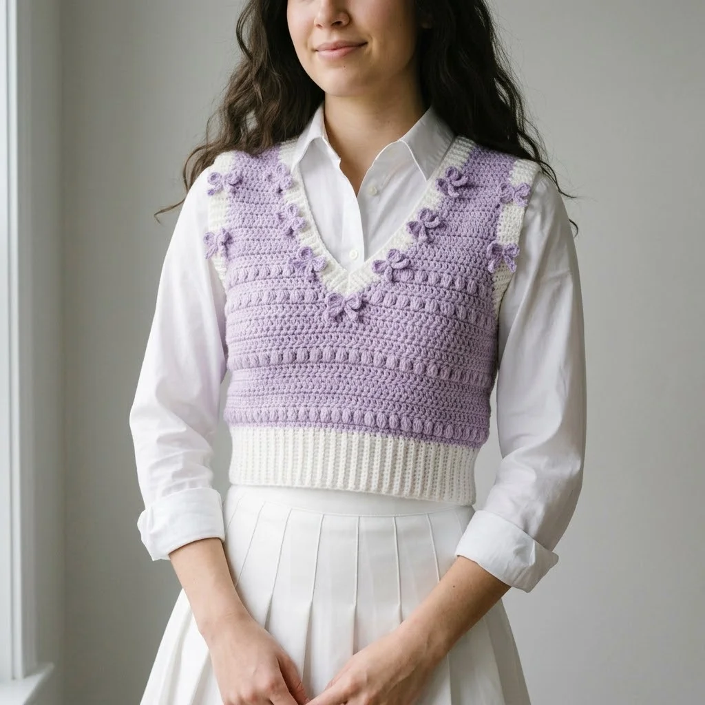 Lavender Dream Bow Crochet Vest Free Crochet Pattern