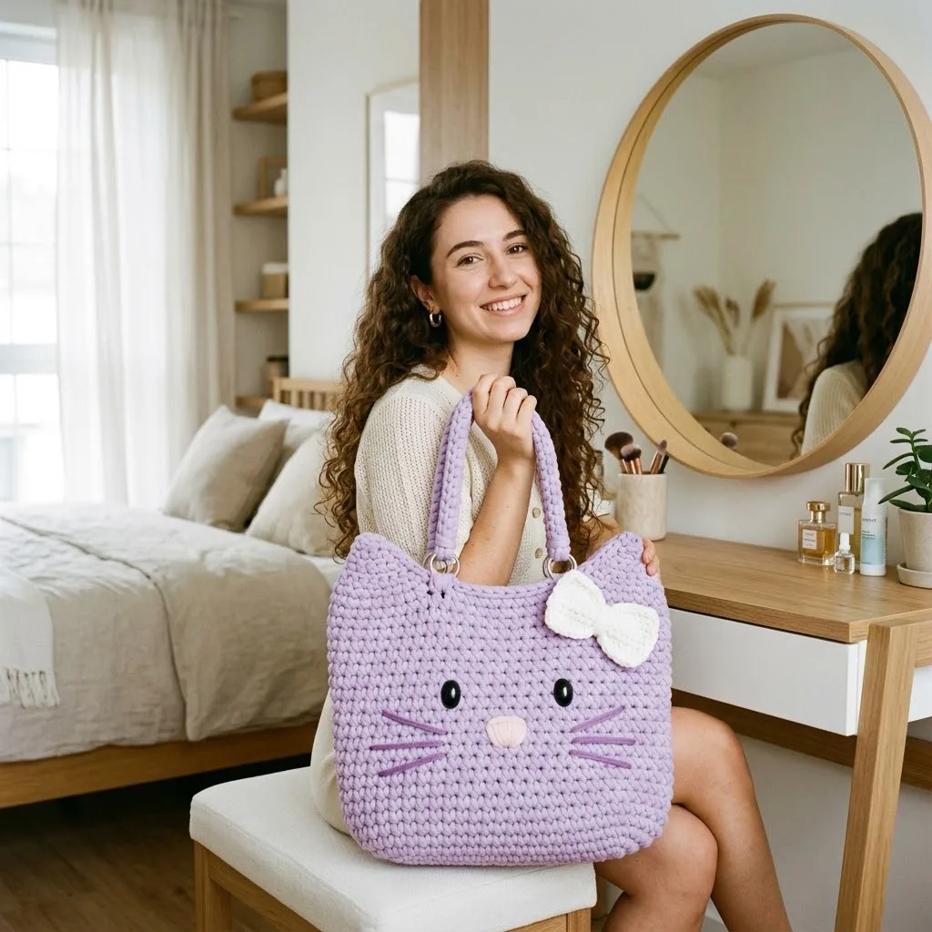 Lavender Dream Kitty Tote Bag Free Crochet Pattern