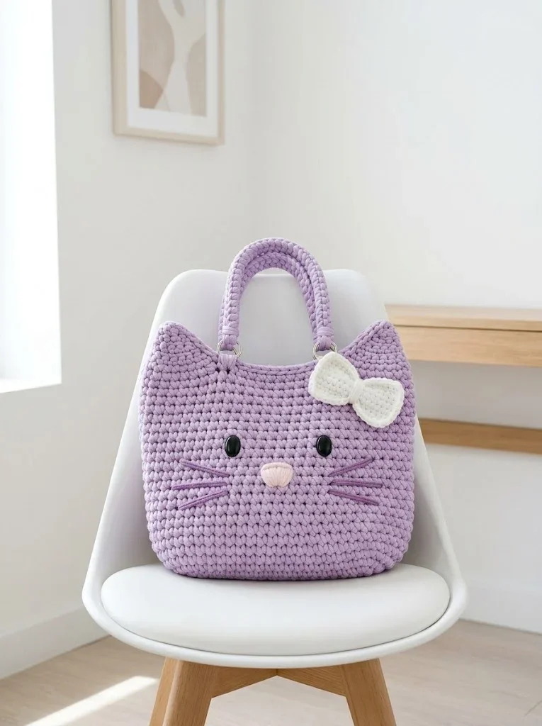 Lavender Dream Kitty Tote Bag Free Crochet Pattern