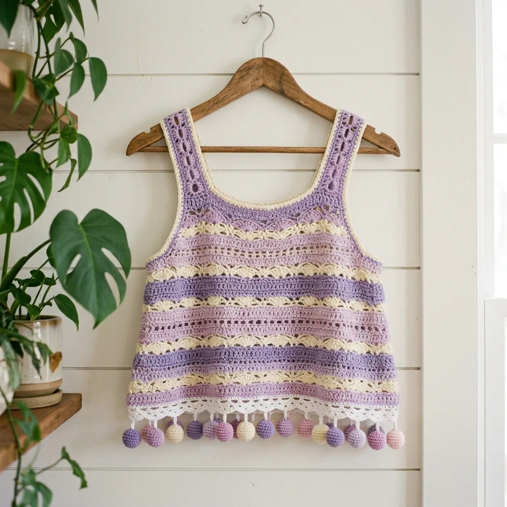 Lavender Dream Pompom Crochet Top Free Crochet Pattern