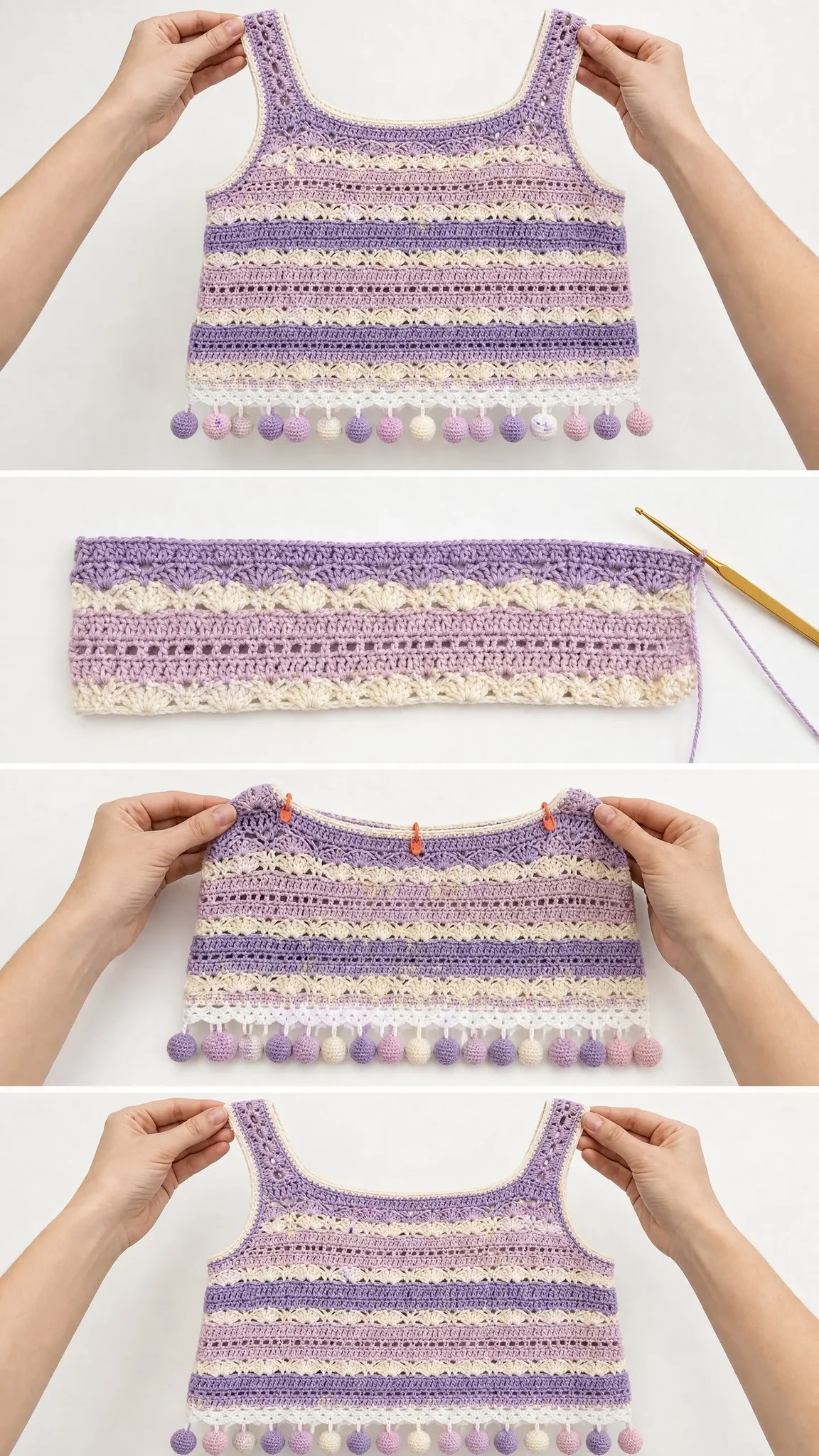 Lavender Dream Pompom Crochet Top Free Crochet Pattern