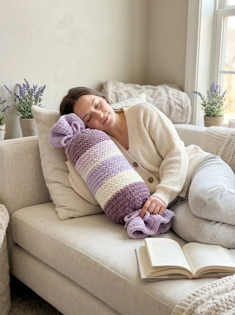 Lavender Dreams Candy Bolster Pillow Free Crochet Pattern