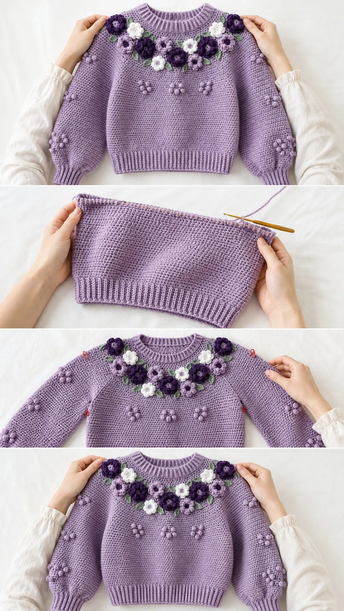 Lavender Garden Bobble Pullover Free Crochet Pattern