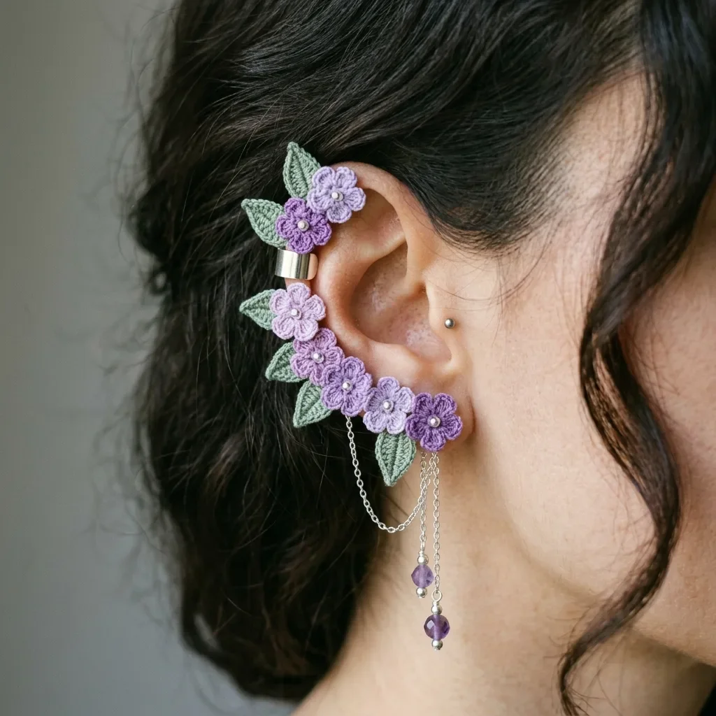Lavender Garden Ear Cuff Free Crochet Pattern