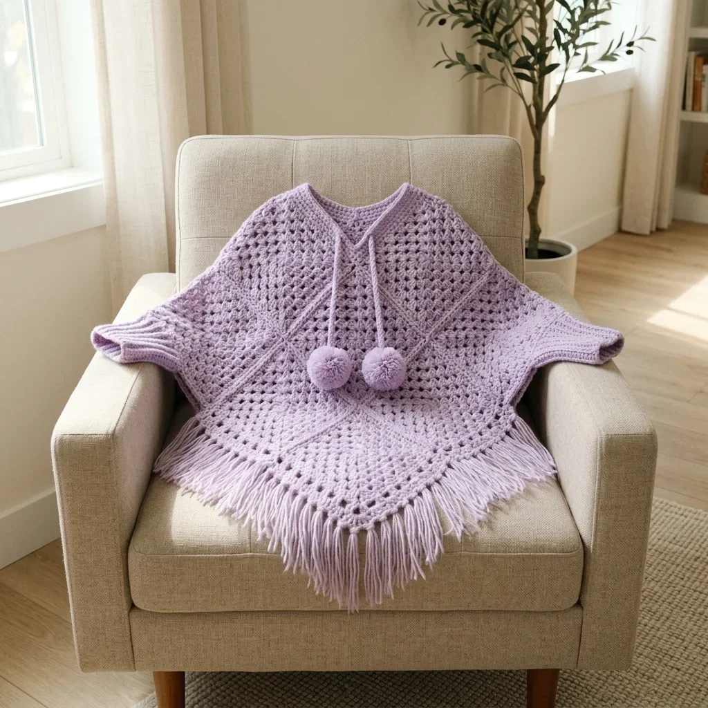 Lavender Granny Square Baby Poncho Free Crochet Pattern