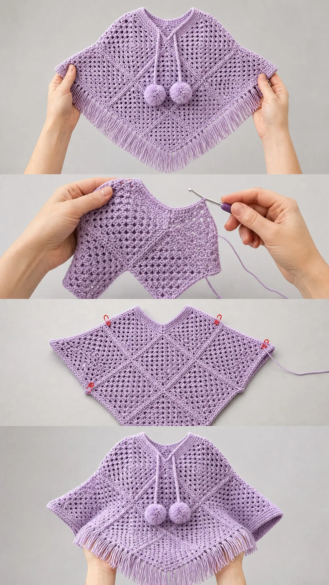 Lavender Granny Square Baby Poncho Free Crochet Pattern