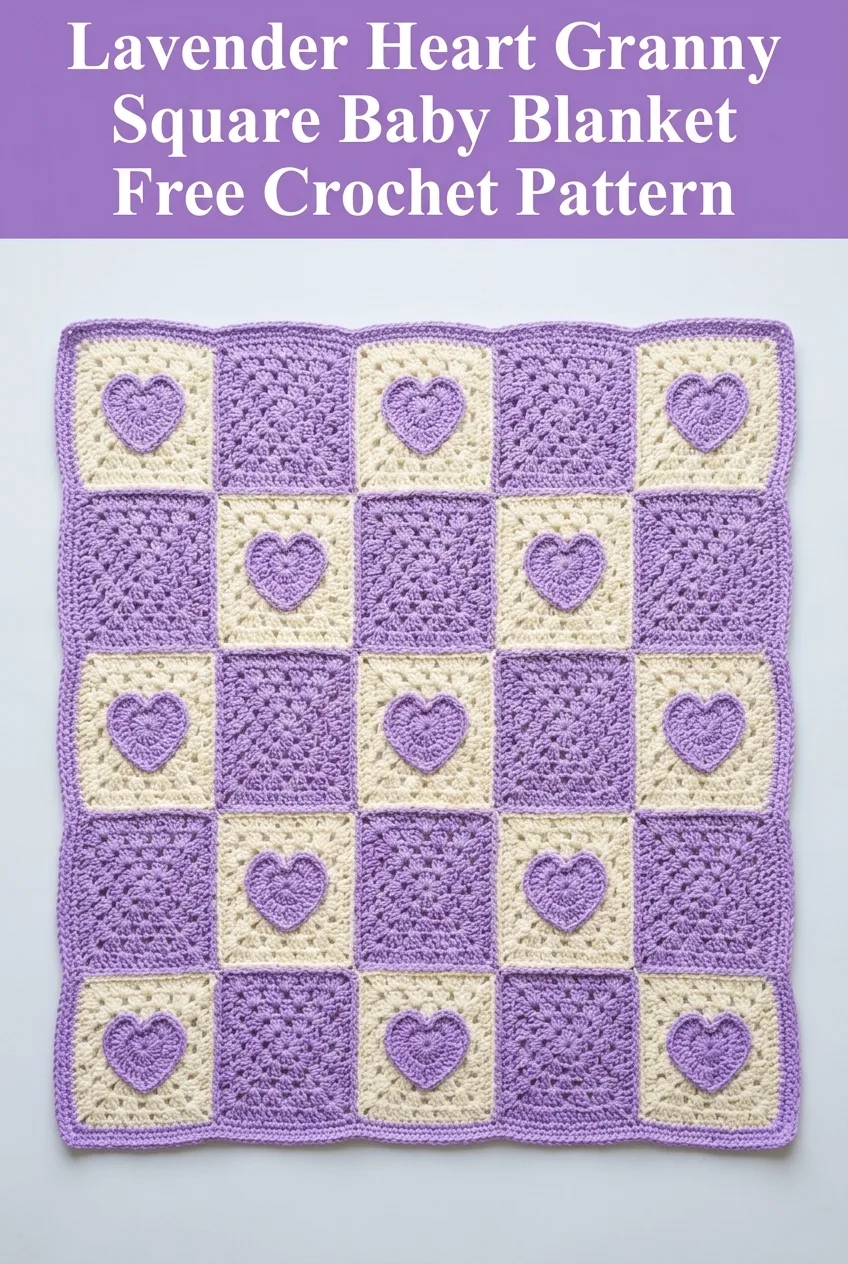 Lavender Heart Granny Square Baby Blanket Free Crochet Pattern