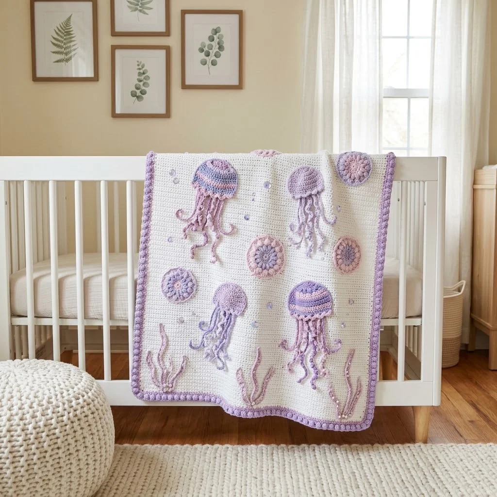 Lavender Jellyfish Baby Blanket Free Crochet Pattern