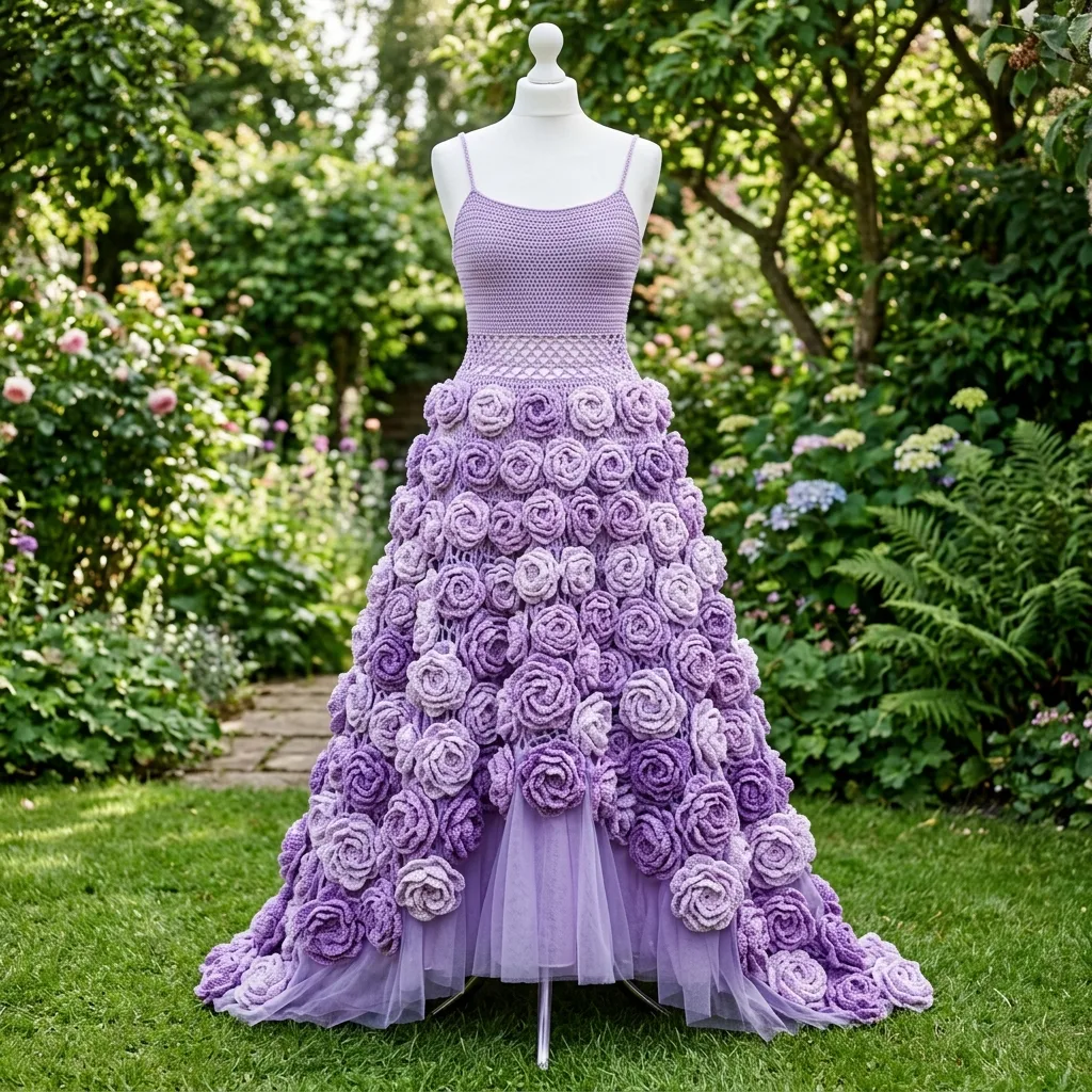 Lavender Peony Bloom Crochet Dress Free Crochet Pattern