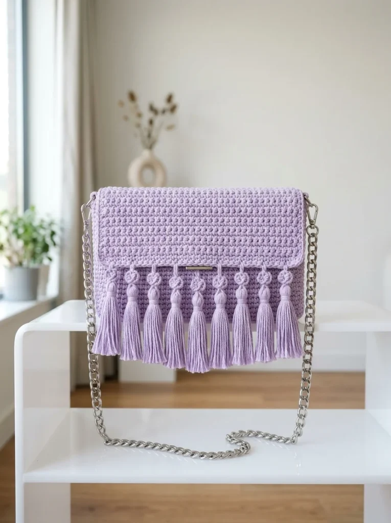 Lavender Purple Dreamy Tassel Clutch Free Crochet Pattern