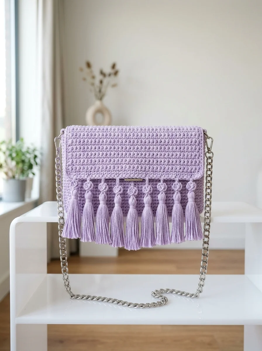 Lavender Purple Dreamy Tassel Clutch Free Crochet Pattern