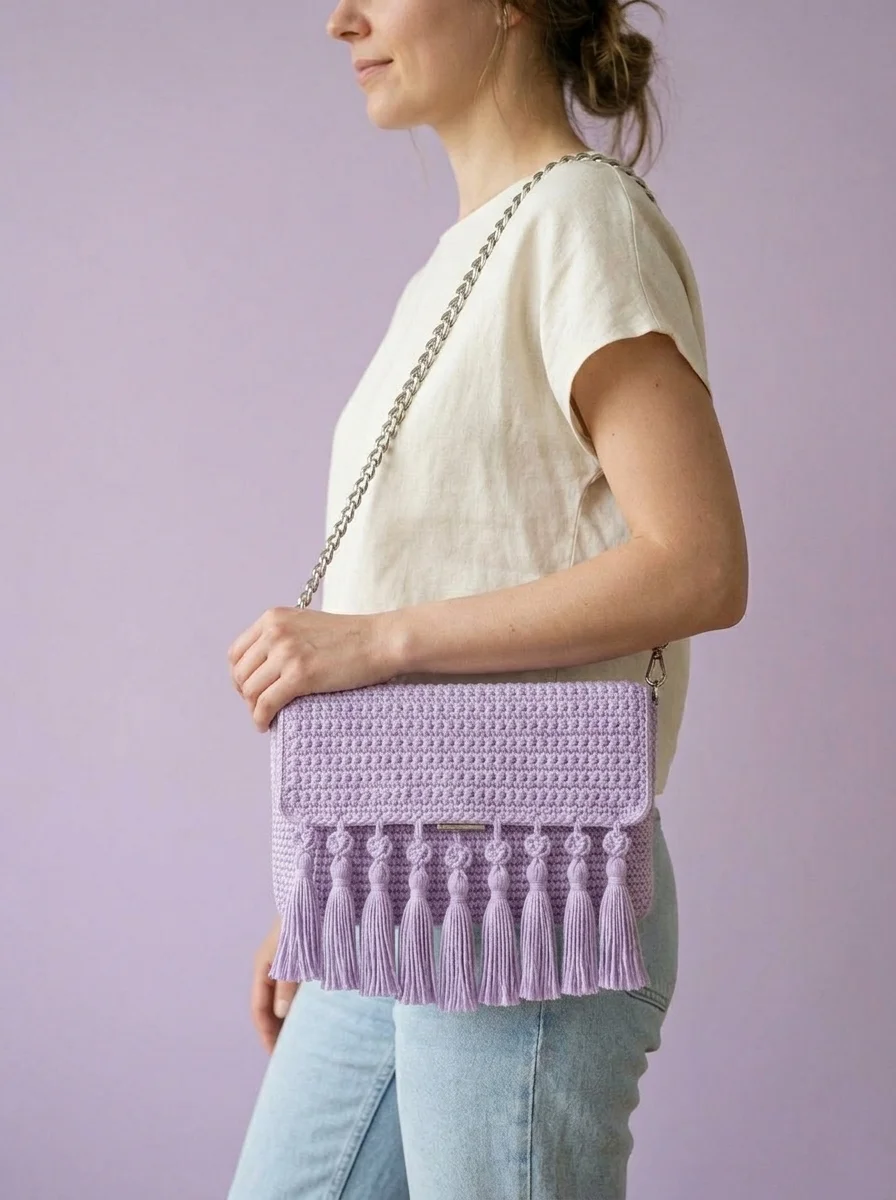 Lavender Purple Dreamy Tassel Clutch Free Crochet Pattern