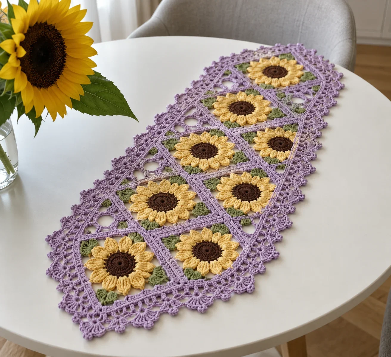 Lavender Sunflower Lattice Runner Crochet Pattern