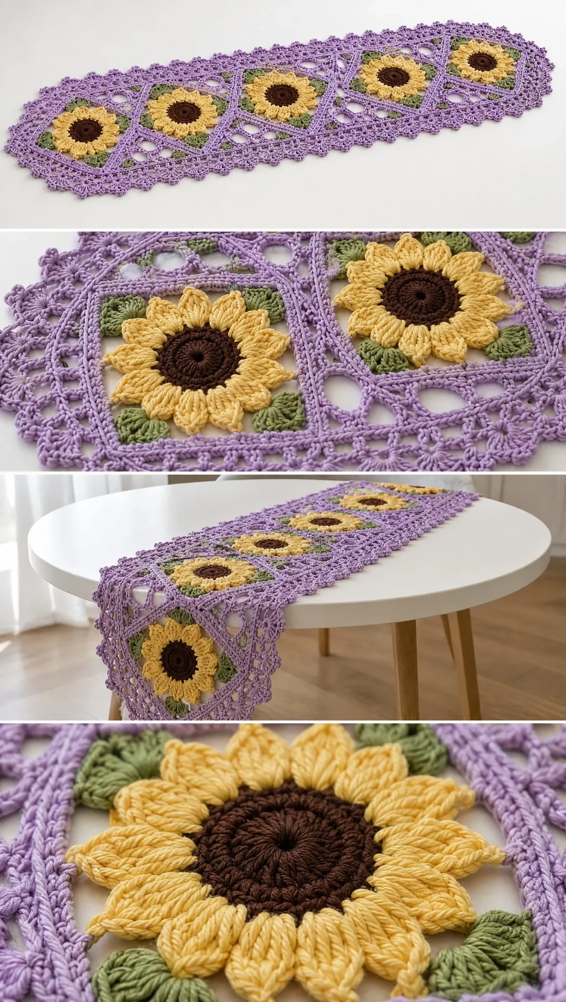 Lavender Sunflower Lattice Runner Crochet Pattern