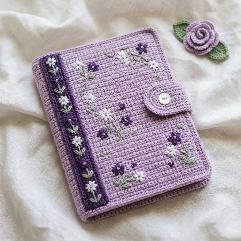 Lavender Wildflower Journal Cover Free Crochet Pattern