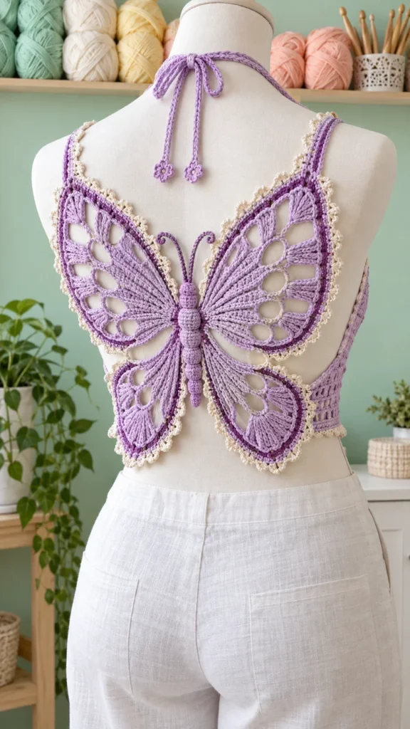 Lilac Butterfly Open-Back Top Crochet Pattern