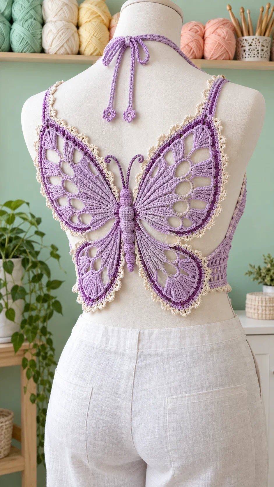Lilac Butterfly Open-Back Top Crochet Pattern