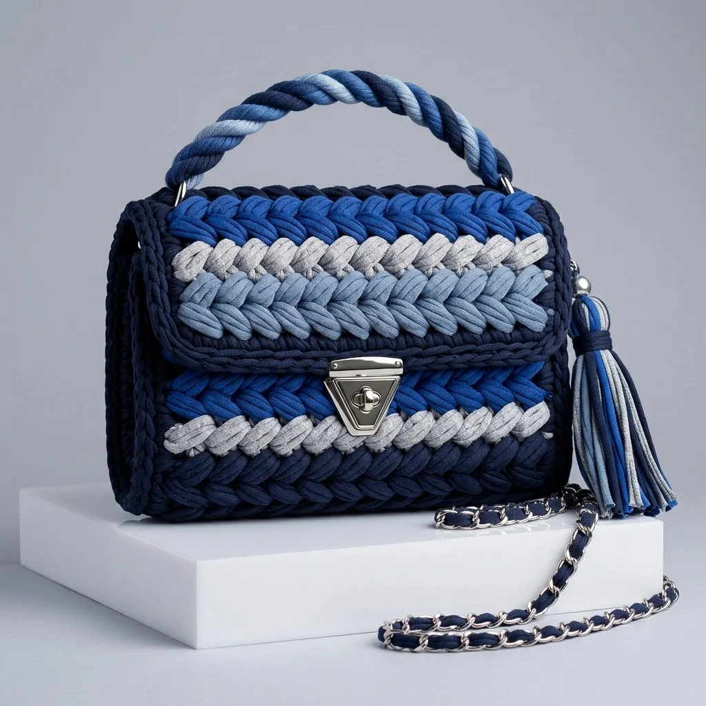 Midnight Navy Elegant Braided Clutch Free Crochet Pattern