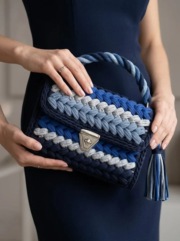 Midnight Navy Elegant Braided Clutch Free Crochet Pattern